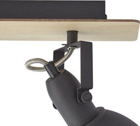 Stropný reflektor čierny s drevom 3-svetelný otočný a sklopný - Jakub