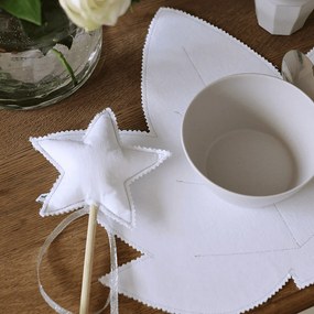 Ľanové prestieranie javorový list biela so striebrom 37x37cm