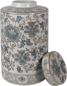 Porcelánová váza s viečkom a modrými kvetmi Vintage Unique - Ø 18*30 cm