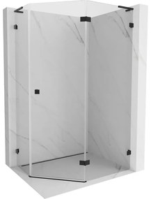 Mexen Lunar, L sklopný päťuholníkový sprchový kút pravý 100 x 80 cm, 8mm číre sklo, čierny profil, 831L-100P-080L-70-00-P