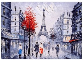 Sklenený obraz uličky v Paríži, olejomaľba (70x50 cm)