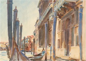 Sklenený obraz - John Singer Sargent, Gondola Moorings on the Grand Canal, reprodukcia (70x50 cm)
