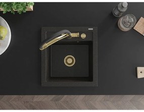 Mexen Vito, 1-komorový granitový drez 520x490x210 mm, drezová batéria Duo, čierna-zlatá metalíza, 6503-75-671701-57-G