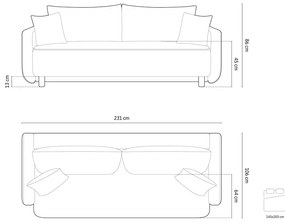 Zelená rozkladacia pohovka s úložným priestorom 231 cm Elen – Micadoni