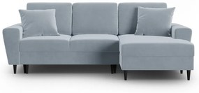 Svetlomodrá zamatová rozkladacia/s úložným priestorom rohová pohovka (pravý roh/s leňoškou) Kyoto – Cosmopolitan Design