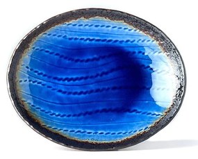 Modrý keramický oválny tanier MIJ Cobalt, 24 x 20 cm