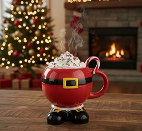 Červený keramický hrnček Santa Claus - 14 * 11 * 11 cm / 400 ml