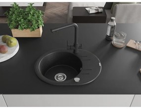 Mexen Kevin, drez granitový 586x458x190 mm, 1-komorový a čierna matná Duero batéria, čierna - strieborná metalíza, 6517-73-671600-70