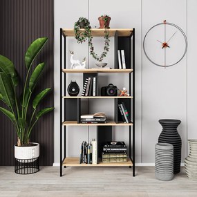 Knižnica v dekore duba v čierno-prírodnej farbe 88x175 cm Alabama – Marckeric