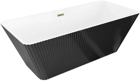 Mexen Tava, voľne stojaca ryhovaná vaňa 170 x 75 cm, biela-čierna, zlatý lesklý prepad, 52851707575-50