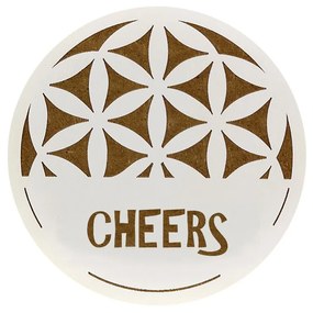 AMADEA Drevený podtácok okrúhly text "Cheers", priemer 10,5 cm, český výrobok