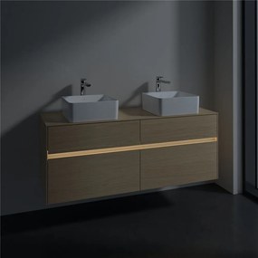 VILLEROY &amp; BOCH Collaro závesná skrinka pod dve umývadlá na dosku, 4 zásuvky, s LED osvetlením, 1400 x 500 x 548 mm, Nordic Oak, C048B0VJ