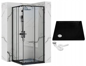 Rea Punto, sprchovací kút 90x90cm + čierna sprchová vanička Savoy, KPL-K1008