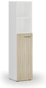 Kombinovaná kancelárska skriňa PRIMO WHITE, dvere na 3 poschodia, 400 x 420 x 1781 mm, biela/dub prírodná