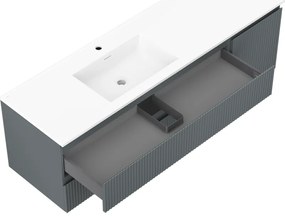 Mexen Rivel, kúpeľňová skrinka 160 cm s ľavým umývadlom Otis, 2S, 1D, drážkovaná, grafitová/biela matná, 91A23-16047-3-BBFFF66-W18L01