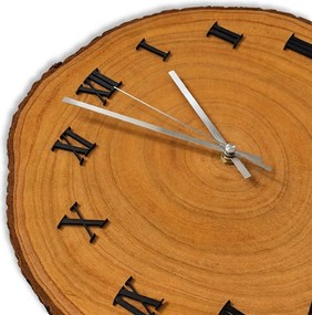 Nástenné drevené hodiny s rímskymi číslicami – prírodný vzhľad dreva | KORRO: Amber - 3072 26-29 cm 4813-115575 KOR006-29-Amber