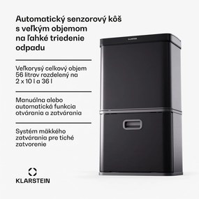 Klarstein Bezdotykový senzorový odpadkový kôš 56 l nerez, soft-close, 3 nádoby, LED displej, časovač