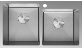Mexen Xorin, 2-komorový nerezový drez 780 x 450 mm, brúsená oceľ, vzor voština, 6441782000-01HC