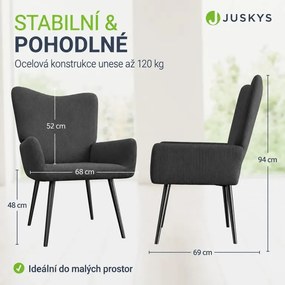 Pohodlné manžetové kreslo z manšestru, sivé
