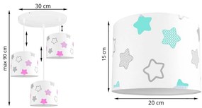 Detské závesné svietidlo Cone, 3x textilné tienidlo so vzorom (výber zo 6 farieb), (výber z 2 farieb konštrukcie), o