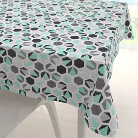 Biante Dekoračný štvorcový obrus Leona LN-032 Tyrkysovo-sivé hexagóny 120x120 cm