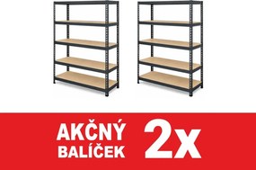 Akcia 2x Regál 180x90x40 cm lakovaný, 5-policový, nosnosť 1000 kg, RIVET - čierny - 2ks