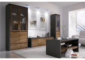 Kondela Komoda, 140cm, dub lefkas tmavý, smooth sivý, MONTANA K2DP