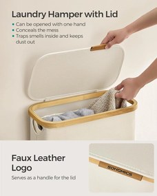 Úzky kôš na prádlo s viečkom, 65 L, krémovo biely