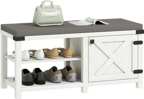 HOMCOM Rustikálna botníková lavička s miestom na sedenie a úložným priestorom pre 7 párov topánok 100x40x48 cm Biela a Sivá | Aosom