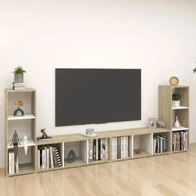 TV skrinky 4 ks biele a dub sonoma 107x35x37 cm drevotrieska