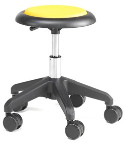 Pracovná dielenská stolička MICRO, s kolieskami, výška 380-510 mm, žltá