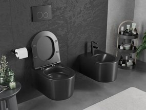 Mexen Sofia, závesná WC misa 490x360x355 mm, Rimless Tornádo + WC sedadlo z duroplastu, čierna matná, 30541085T
