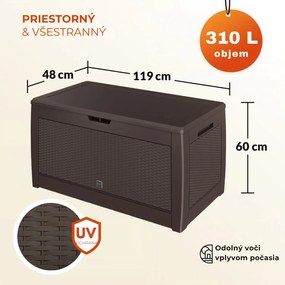 Odkladací box RATO, 310L, 119x48x60cm, hnedá Prosperplast