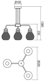 Redo 01-1579 - Luster na lanku EDISON 3xE27/42W/230V, priemer 53 cm, čierna/medená