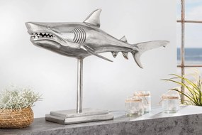 Dizajnová námorná dekorácia SHARK 68 cm, strieborná