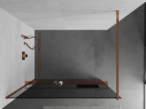 Mexen Kioto, sprchová zástena s poličkou a držiakom na uteráky 100 x 200 cm, 8mm šedé sklo, profil ružové zlato, 800-100-121-60-40