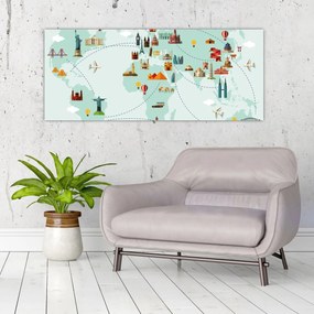 Obraz - Cestovná mapa sveta (120x50 cm)