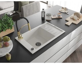 Mexen Elias, 1-komorový granitový drez 795x480x200 mm a drezová batéria Aster, biela, 6511-20-73450-57-B