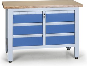 Pracovný stôl do dielne G6, 6 zásuviek, 1200 x 600 x 860 - 900 mm, modrá