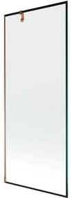 Mexen Next, vaňová zástena 1-krídlová 80 x 150 cm, fixné krídlo, 6 mm číre sklo s čiernym vzorom, ružové zlato profil, 895-080-000-00-70-60