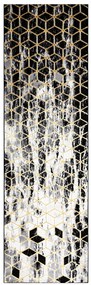 Dywany Łuszczów, Behúň Gloss 409A 82 3D cubes black/gold/grey, 70x200, čierna, obývacia izba