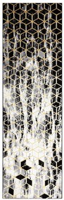Dywany Łuszczów, Koberec behúň Gloss 409A 82 3D cubes black/gold/grey, 60x300, čierna, obývacia izba