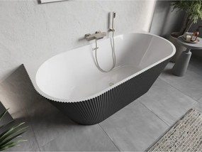 Mexen Oris, voľne stojaca ryhovaná vaňa 170 x 80 cm, biela-šedá, oceľový prepad, 52871708062-97