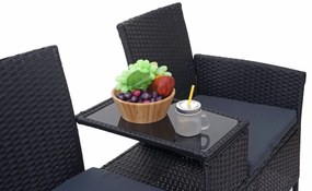 Záhradná lavica so stolíkom E24 - umelý ratan, 132cm - Čierna, sedáky tmavosivá