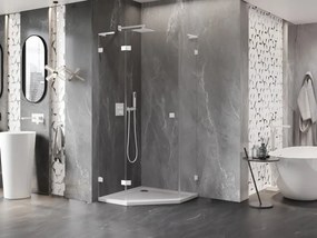 Mexen Lunar, L päťuholníkový sprchový kút naklápací doľava 90 x 90 cm, 8mm číre sklo, biely profil, 831L-090L-090P-20-00-L