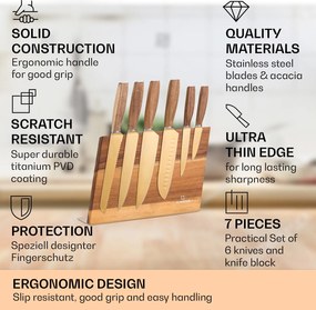 Klarstein Kazuno, sada nožov, 7-dielna, magnetický blok, PVD, titánový povrch