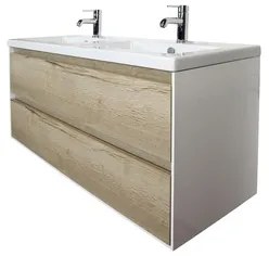 Kúpeľňový nábytkový set Evora 120 cm s keramickým dvojitým umývadlom dub prírodný