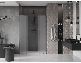 Mexen Velar L Duo, posuvné sprchové dvere do otvoru 160 cm, 8mm sklo námraza, grafit brúsený, 871-160-003-32-66