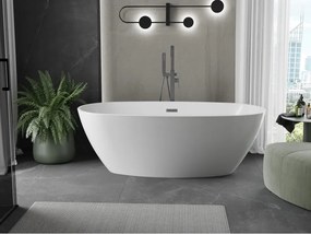 Mexen Eris, voľne stojaca vaňa 155 x 80 cm, biela, brúsený grafit prepad, 53441558000-95