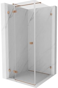 Mexen Lunar T, sklápací sprchový kút ľavý 110 x 110 cm, 8mm číre sklo, profil medená matná, 834T-110-110-65-00-L